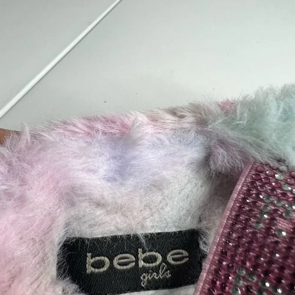 Bebe Girls Jeanna Faux Fur Open Toe Slingback Slippers Size XL 4/5